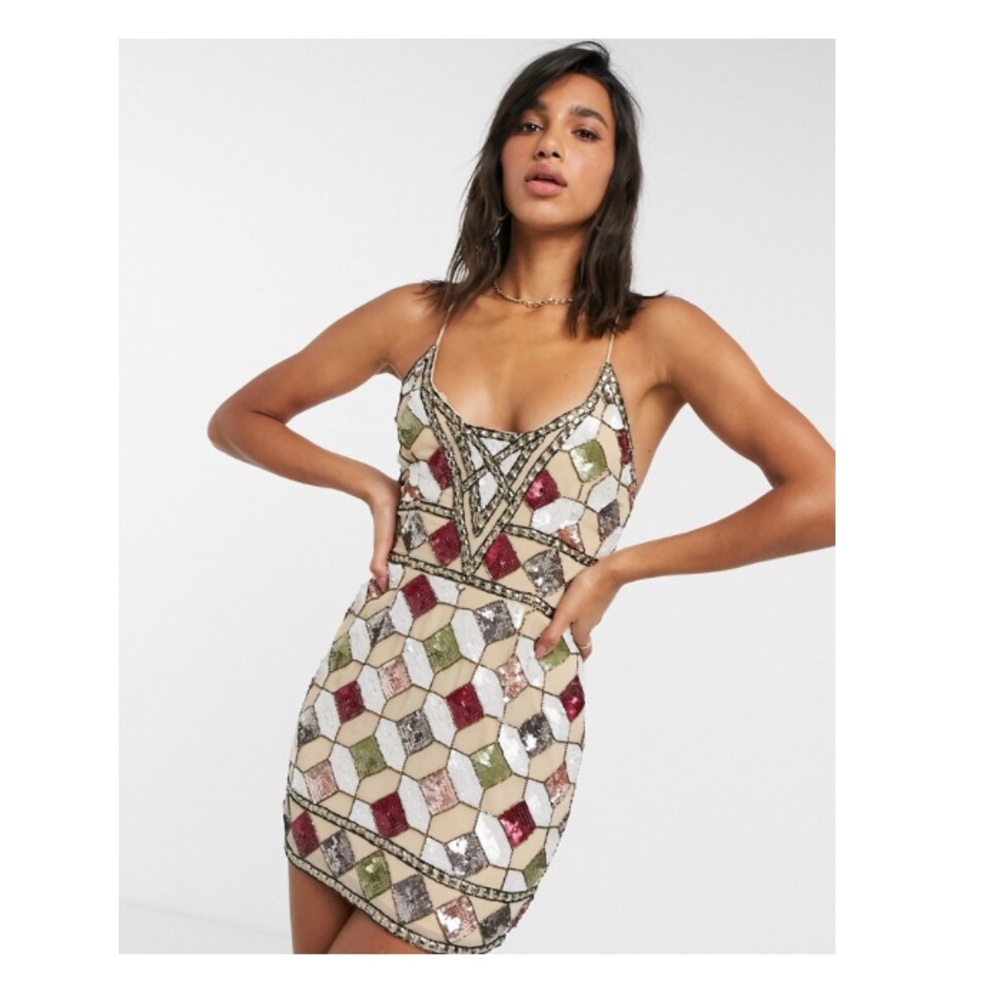 ASOS DESIGN strappy mini dress with tile embellishment